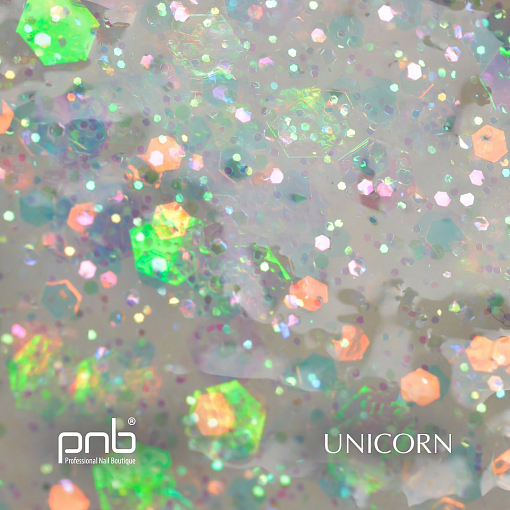 PNB, 3D Mix&Shine Gel - гель для дизайна с блестками и поталью №01 (Единорог), 5 мл