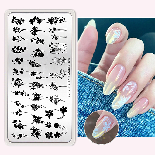 Born Pretty, пластина для стемпинга 12*6 см (FLOWERS-N15)