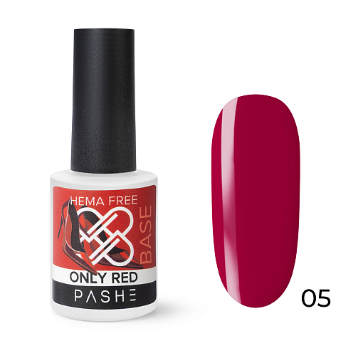 PASHE, Only Red - жесткая каучуковая цветная база HEMA-Free №05, 9 мл