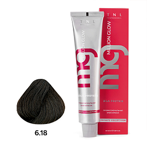 TNL, Million glow Silk protein - крем-краска для волос (6.18 Темный блонд пепел. шоколадный), 60 мл