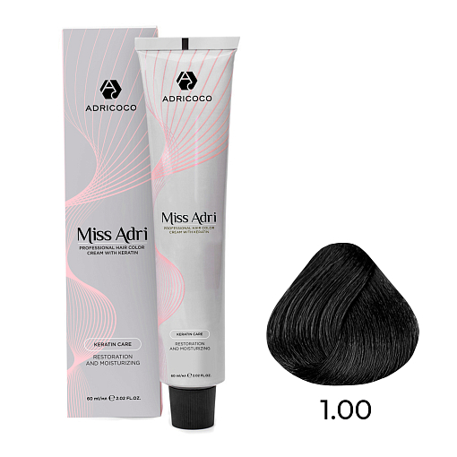 Adricoco, Miss Adri - крем-краска для волос (1.00 Черный интенсивный), 60 мл Adricoco, Miss Adri - крем-краска для волос (1.00 Черный интенсивный), 60 мл
