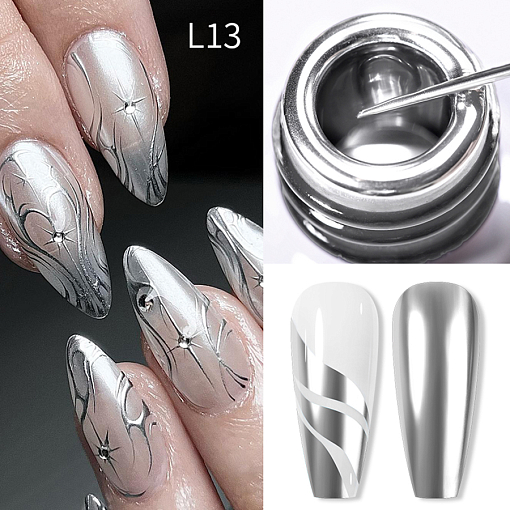 Born Pretty, Metallic Liner Gel - гель-лак с тонкой кистью для дизайна ногтей L13, 10 мл