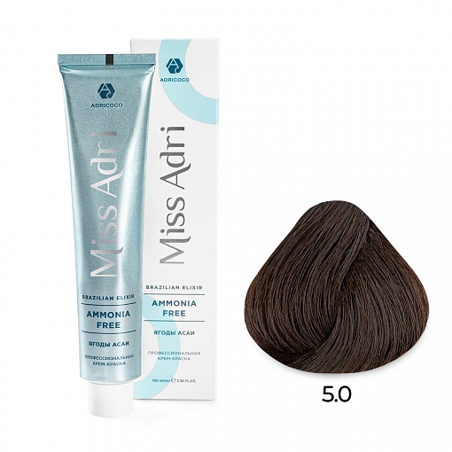 Adricoco, Miss Adri Brazilian Elixir Ammonia free - крем-краска для волос (оттенок 5.0), 100 мл