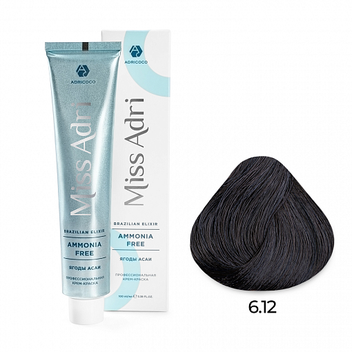 Adricoco, Miss Adri Brazilian Elixir Ammonia free - крем-краска для волос (оттенок 6.12), 100 мл