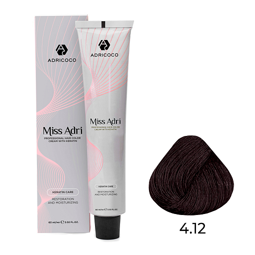 Adricoco, Miss Adri - крем-краска для волос (4.12 Коричневый пепельный перламутровый), 60 мл