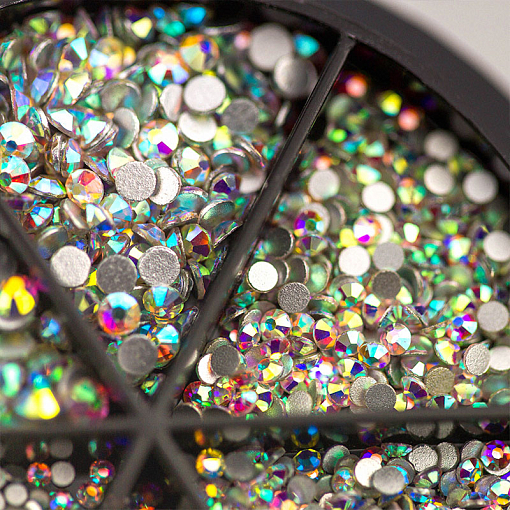 Стразы стекло микс AB White SS3-10 в банке-органайзер (голография), 1440 шт