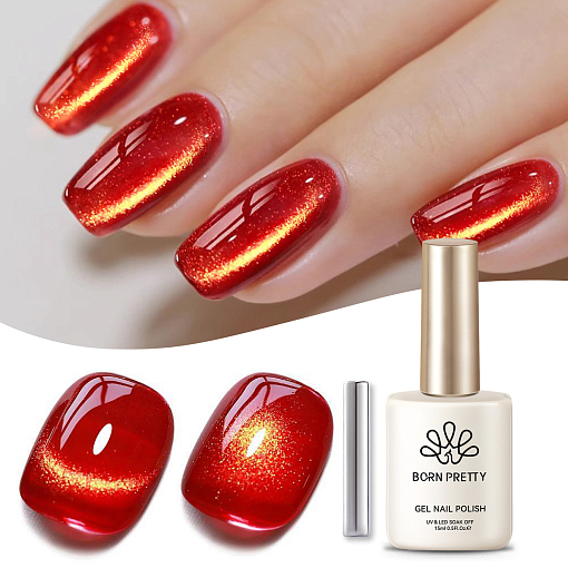 Born Pretty, Red Cat eye gel MY243 - набор гель-лак "кошачий глаз" и магнит для гель-лака, 15 мл