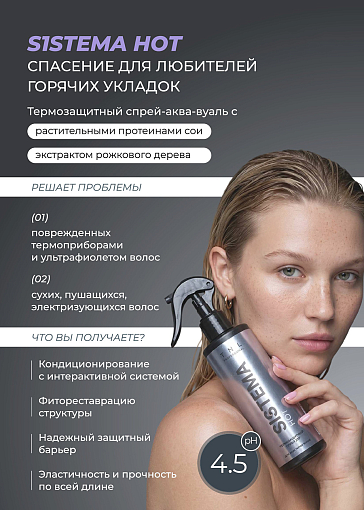 TNL, Sistema Hot - термозащитный спрей для волос аква-вуаль с растительными протеинами, 250 мл