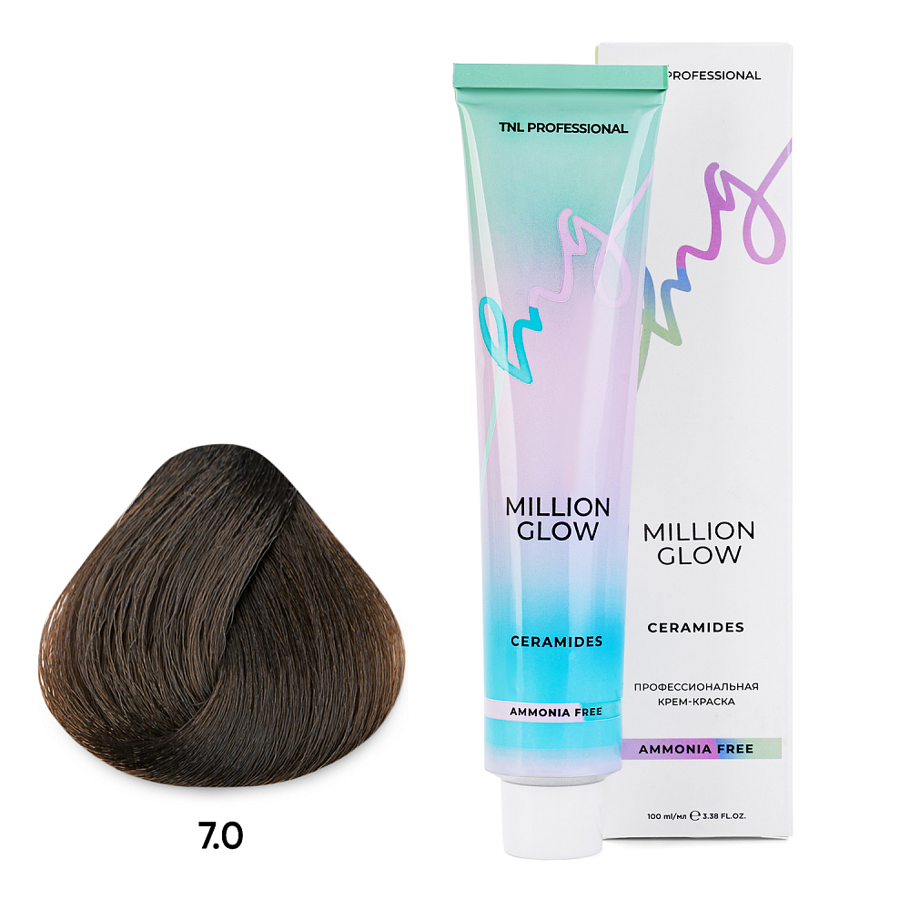TNL, Million glow Ammonia free collection Ceramides - крем-краска для волос (оттенок №7.0), 100 мл