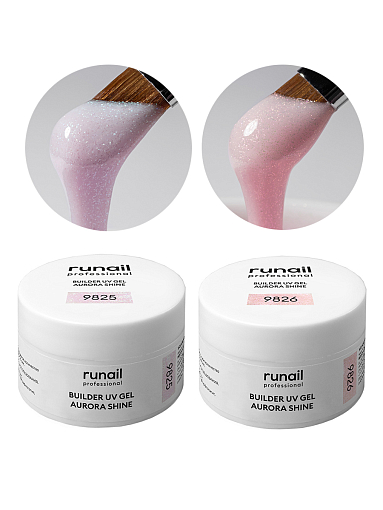RuNail, набор №58 моделирующий УФ-гель c шиммером AURORA SHINE (2 оттенка по 15 гр)