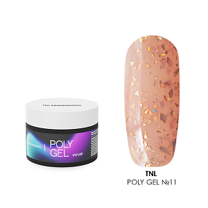 TNL, Poly Gel - жидкий полигель с голографической поталью №11 (кремовый), 30 мл