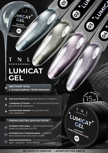 TNL, набор №257 жесткий гель для наращивания Lumicat gel (4 оттенка по 15 мл)