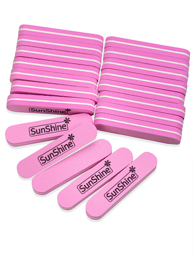 SunShine, пилка для шлифовки мини розовая S14PK-M (100/180), 20 шт