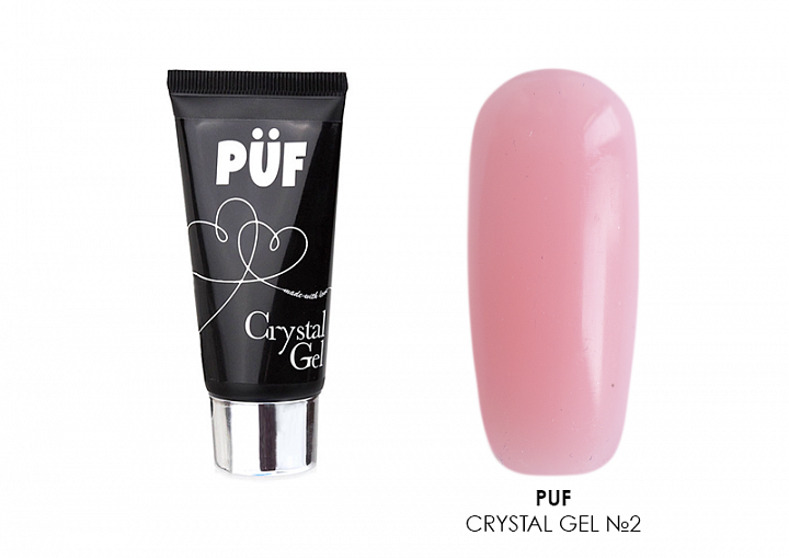 PUF, Crystal Gel - полигель (№2 полупрозрачный розовый), 30 гр