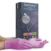 Benovy, Nitrile MultiColor - перчатки нитриловые (розовые, XS), 50 пар