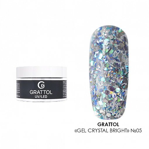 Grattol, Gel Crystal Bright - гель со светоотражающим глиттером №05, 15 мл