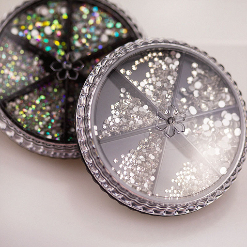 Набор Стразы стекло микс White SS3-10 в банке-органайзер (белый и голография), 2 х 1440 шт