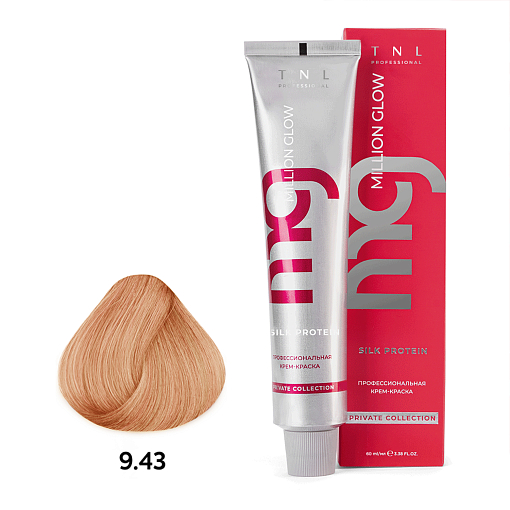 TNL, Million glow Silk protein - крем-краска для волос (9.43 Очень светл.блонд медный золотист.), 60