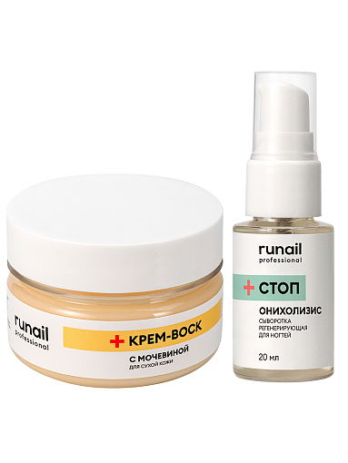 RuNail, набор №48 сыворотка регенерирующая для ногтей, крем-воск с мочевиной для сухой кожи
