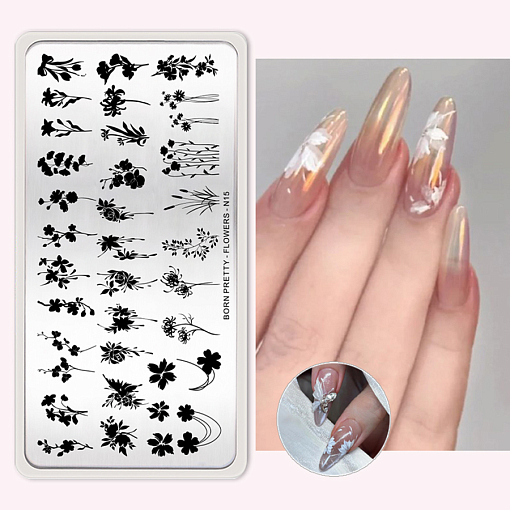 Born Pretty, пластина для стемпинга 12*6 см (FLOWERS-N15)