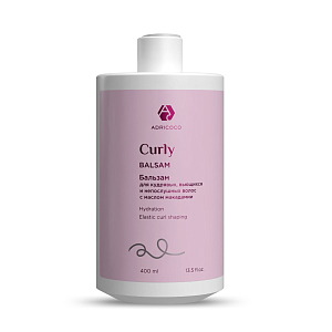 Adricoco, CURLY - бальзам для кудрявых, вьющихся и непослушных волос с маслом макадамии, 400 мл