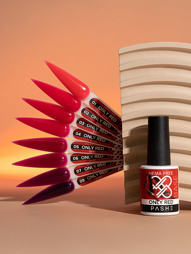 PASHE, набор №10 жесткая каучуковая цветная база HEMA-Free Only Red (8 оттенков по 9 мл)