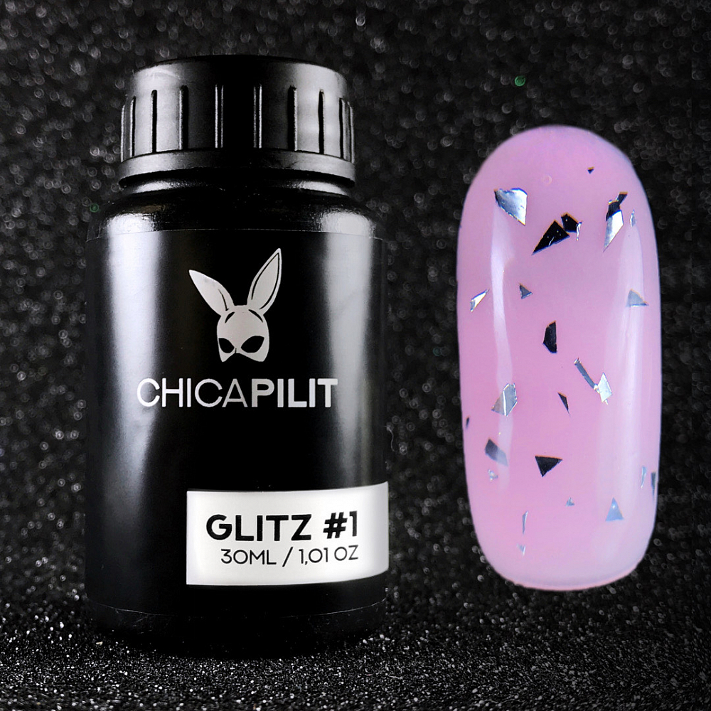 Chicapilit, GLITZ - глянцевый топ с серебряными хлопьями без л/с (№1), 30мл