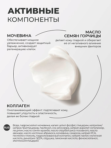 RuNail, парфюмированный крем-финиш для рук с мочевиной 10% (мускус, пион, личи), 200 мл