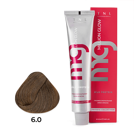 TNL, Million glow Silk protein - крем-краска для волос (6.0 Темный блонд), 60 мл