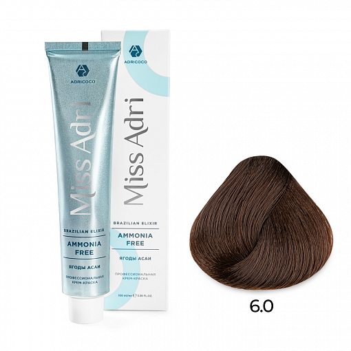 Adricoco, Miss Adri Brazilian Elixir Ammonia free - крем-краска для волос (оттенок 6.0), 100 мл