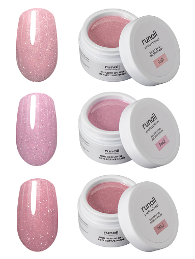 RuNail, набор №60 моделирующий УФ-гель светоотражающий REFLECTIVE NUDE (3 оттенка по 15 гр)