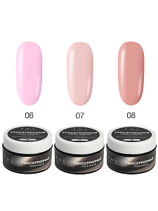 TNL, набор №136 жесткий тиксотропный гель-желе для наращивания (3 оттенка по 18 мл)