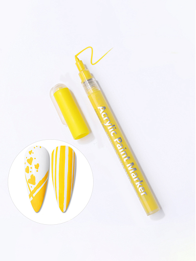 Born Pretty, набор акриловые маркеры для ногтей (белый, золото, серебро) + подарок (желтый)
