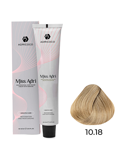 Adricoco, Miss Adri - крем-краска для волос (10.18 Платиновый блонд пепельный шоколадный), 60 мл Adricoco, Miss Adri - крем-краска для волос (10.18 Платиновый блонд пепельный шоколадный), 60 мл