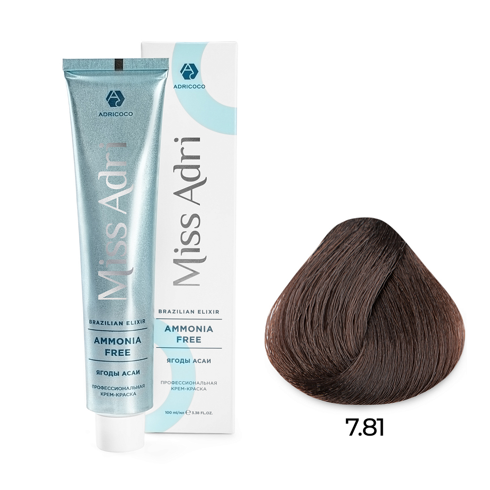 Adricoco, Miss Adri Brazilian Elixir Ammonia free - крем-краска для волос (оттенок 7.81), 100 мл