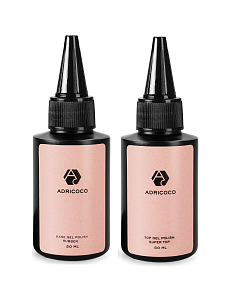 Adricoco, набор №93 топ для гель-лака Super Top, каучуковая база для гель-лака Rubber Base, 2х50 мл