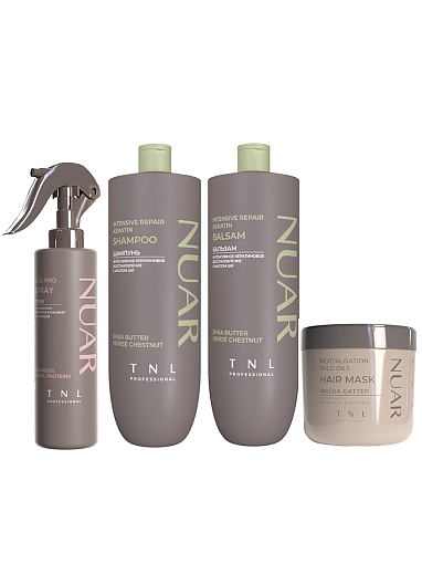 TNL, набор №251 шампунь, бальзам, маска и липидный спрей кератиновое восстановление волос NUAR