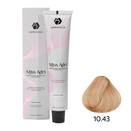 Adricoco, Miss Adri - крем-краска для волос (10.43 платиновый блонд медный золотистый), 100 мл