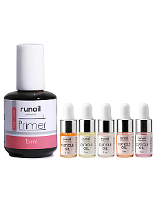 RuNail, набор №72 бескислотный праймер для работы с гелевыми составами, масло для ногтей и кутикулы