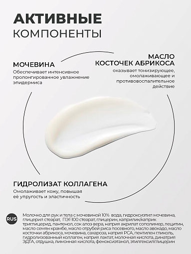 RuNail, парфюмированное молочко для рук и тела с мочевиной 10% (вишня, миндаль, сандал), 200 мл