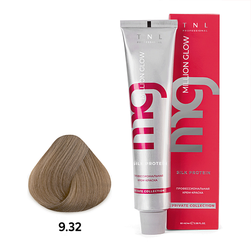 TNL, Million glow Silk protein - крем-краска для волос (9.32 Очень светл.блонд золот.перламут), 60