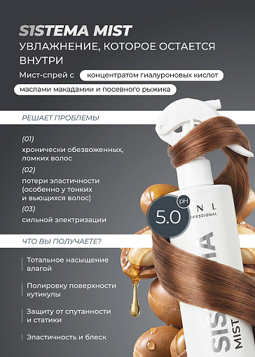 TNL, Sistema Mist - мист-спрей для волос с концентратом гиалуроновых кислот, 250 мл