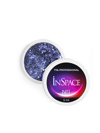 TNL, InSpace - гель для дизайна, светоотражающий с голографическим глиттером №01, 5 мл