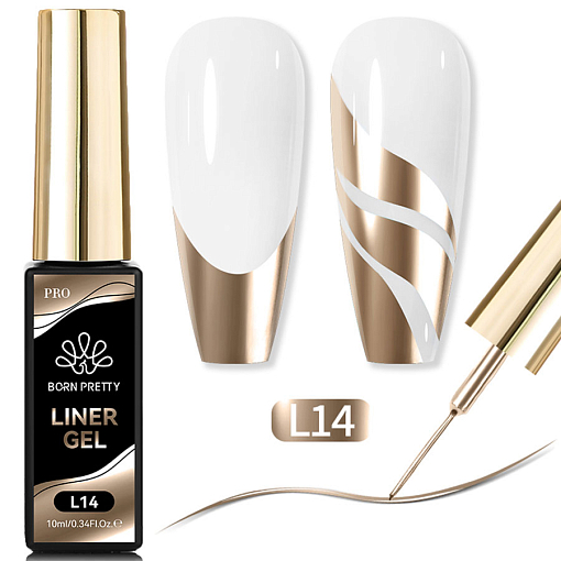 Born Pretty, Metallic Liner Gel - гель-лак с тонкой кистью для дизайна ногтей L14, 10 мл