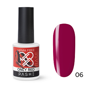 PASHE, Only Red - жесткая каучуковая цветная база HEMA-Free №06, 9 мл