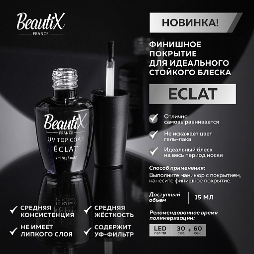 Beautix, ECLAT - топ для гель-лака, 15 мл