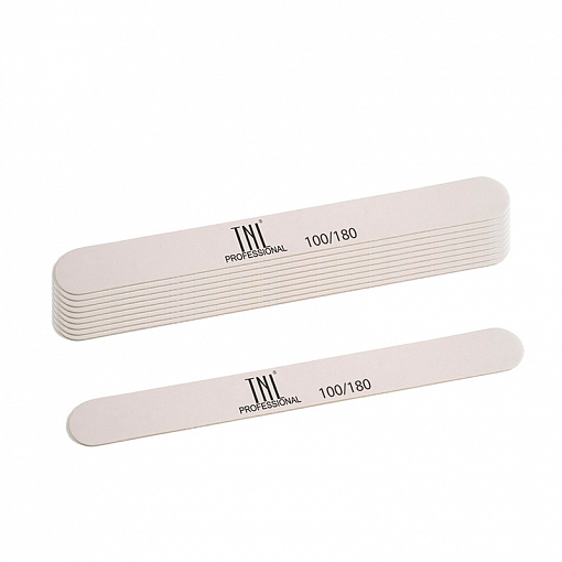 TNL, набор пилок для ногтей тонкая 100/180 улучшенное качество (деревянная основа, белые), 10 шт
