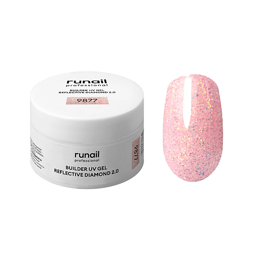 RuNail, BUILDER UV GEL REFLECTIVE DIAMOND 2.0 - моделирующий УФ-гель светоотражающий №9877, 15 гр
