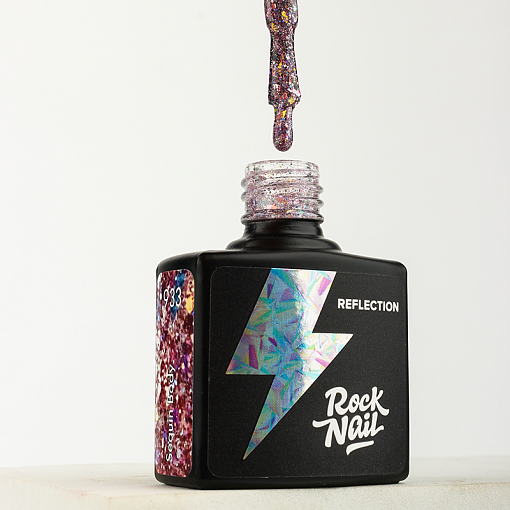 RockNail, неоновый светоотражающий гель-лак с глиттером Reflection №933, 10 мл