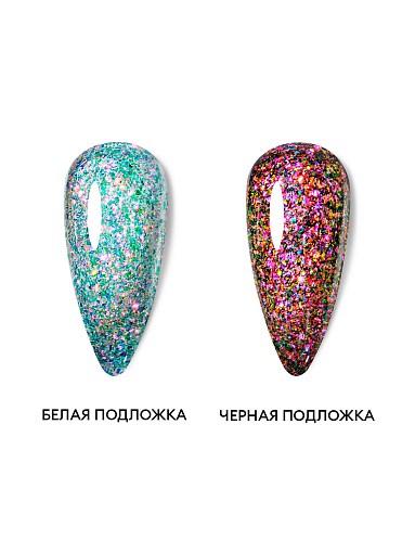RuNail, моделирующий УФ-гель с эффектом битого стекла BUILDER UV GEL Калейдоскоп №10084, 15 гр